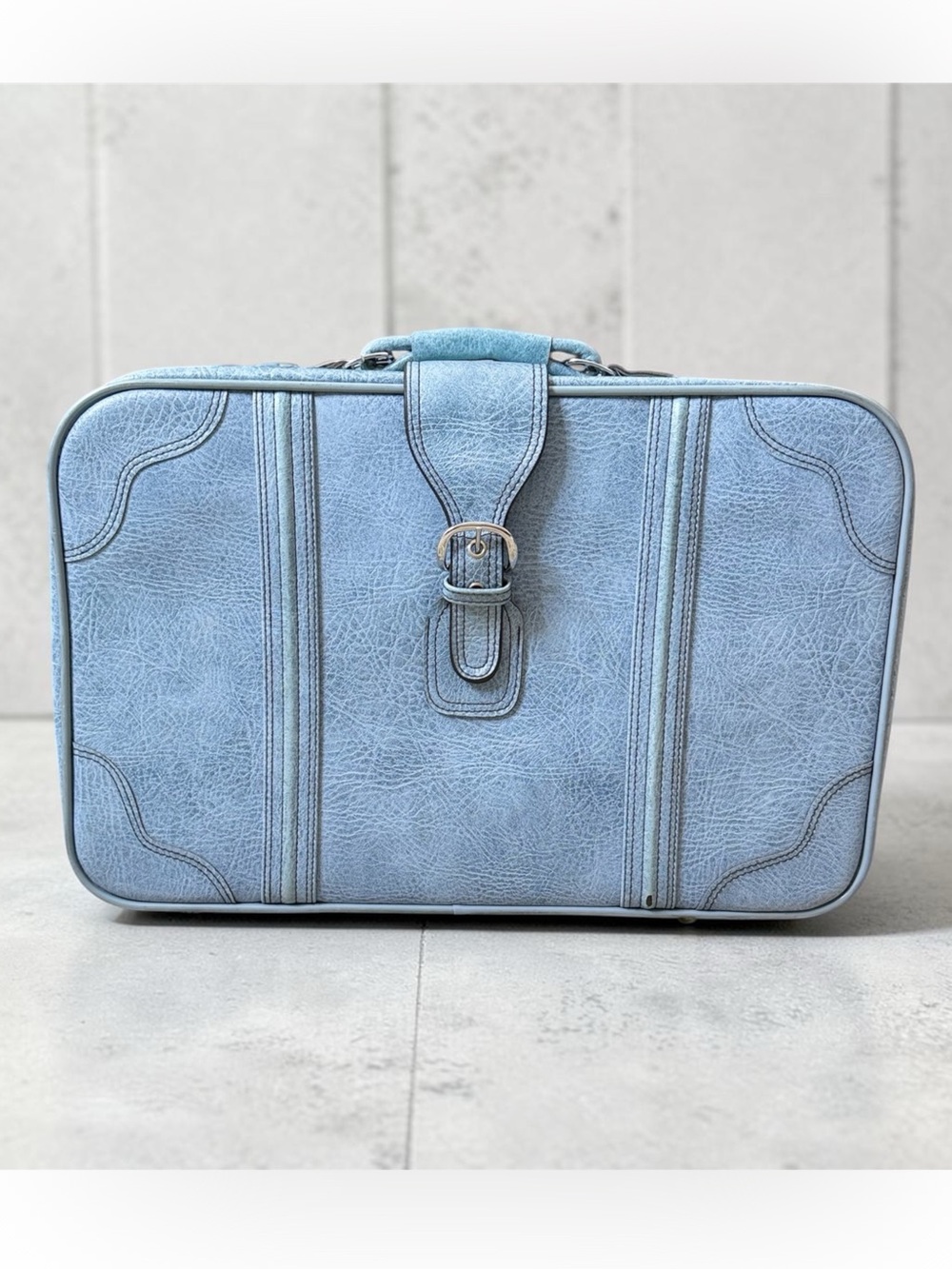 Vintage Suitcase Luggage Travel Bag Weekender Soft Sided Blue